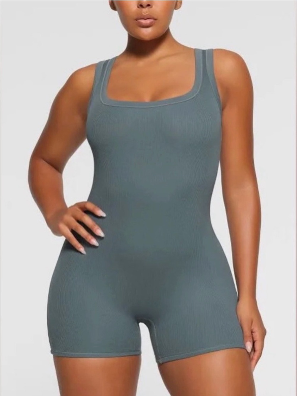 SKIMS Cotton Ribbed Tank Romper Kyanite Size Small